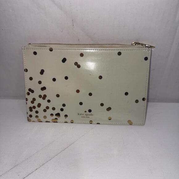 Handbags - Kate Spade Pencil Pouch Polka Dot Cosmetic Case Travel Designer Cream Gold